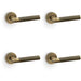 4 PACK SOLID BRASS Knurled Door Handle Set Antique Brass Mitred Lever Round Rose