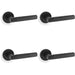 4 PACK SOLID BRASS Knurled Door Handle Set Matt Black Mitred Lever On Round Rose