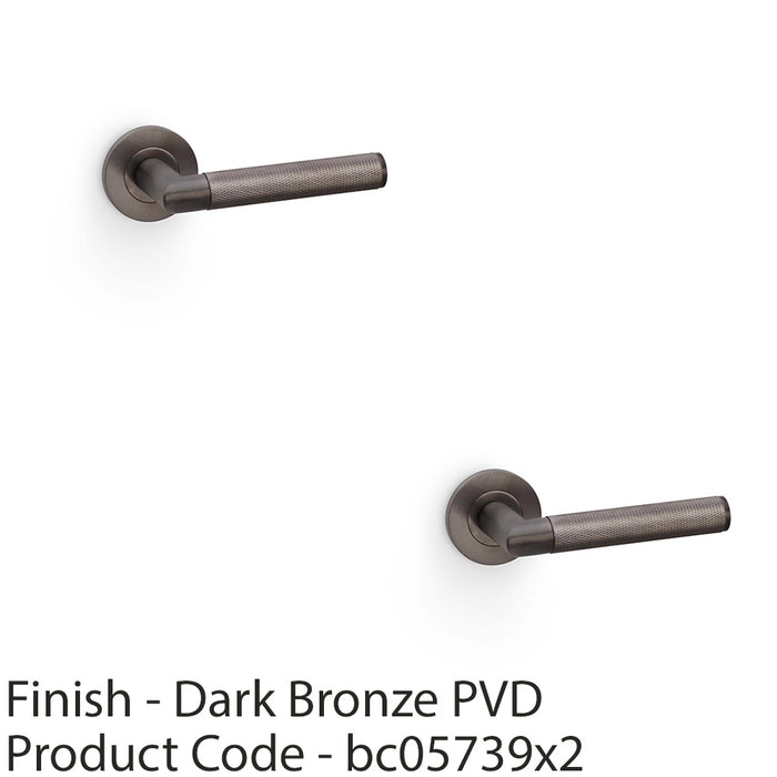 2 PACK SOLID BRASS Knurled Door Handle Set Dark Bronze Mitred Lever Round Rose 1