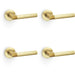 4 PACK SOLID BRASS Knurled Door Handle Set Satin Brass Mitred Lever Round Rose