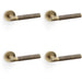 4 PACK SOLID BRASS Knurled Door Handle Set Antique Brass Straight On Round Rose