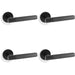 4 PACK SOLID BRASS Knurled Door Handle Set Matt Black Straight Lever Round Rose