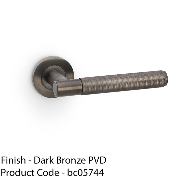 SOLID BRASS Knurled Door Handle Set - Dark Bronze Straight Lever On Round Rose 1