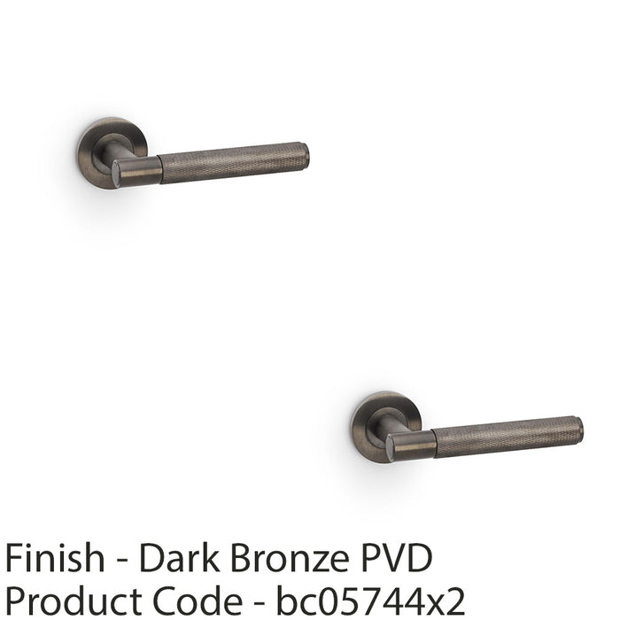 2 PACK SOLID BRASS Knurled Door Handle Set Dark Bronze Straight On Round Rose 1