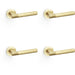 4 PACK SOLID BRASS Knurled Door Handle Set Satin Brass Straight Lever Round Rose