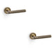 2 PACK SOLID BRASS Reeded Door Handle Set Antique Brass Straight On Round Rose