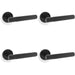 4 PACK SOLID BRASS Reeded Door Handle Set Matt Black Straight Lever Round Rose