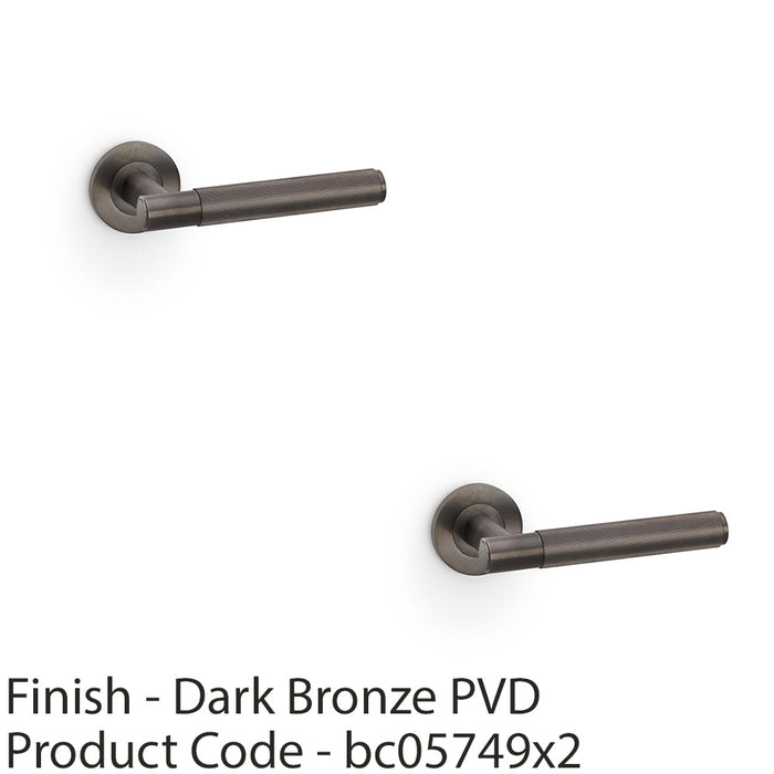 2 PACK SOLID BRASS Reeded Door Handle Set Dark Bronze Straight Lever Round Rose 1
