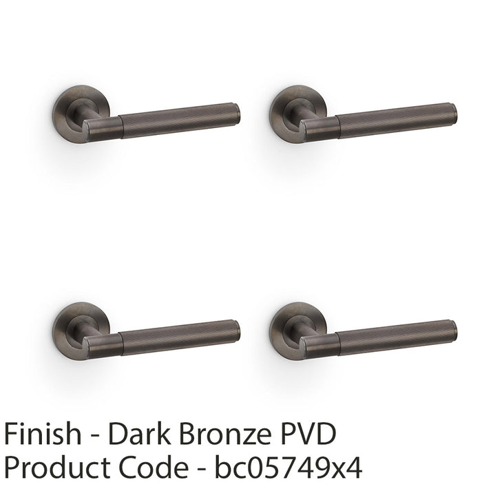 4 PACK SOLID BRASS Reeded Door Handle Set Dark Bronze Straight Lever Round Rose 1