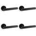 4 PACK SOLID BRASS Hammered Door Handle Set Matt Black Straight Lever Round Rose