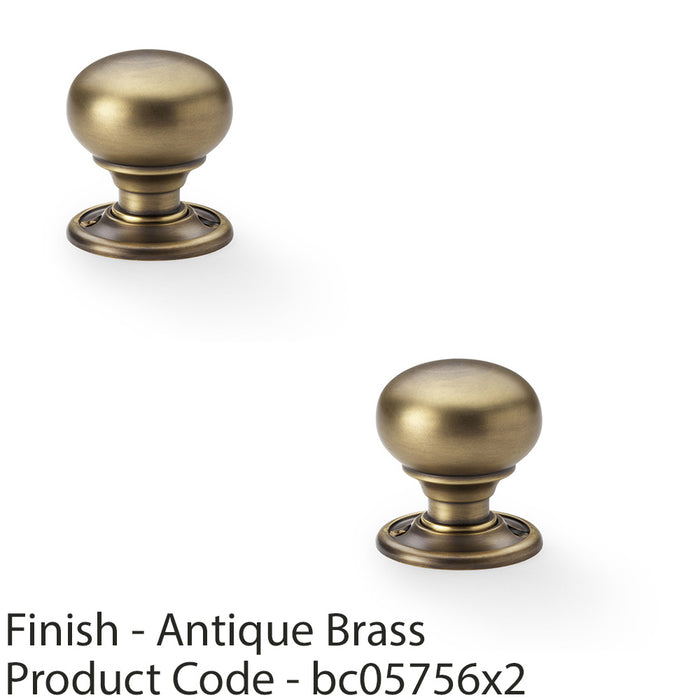 2 PACK SOLID BRASS Mortice Smooth Mushroom Door Knob Antique Brass 41mm Diameter 1