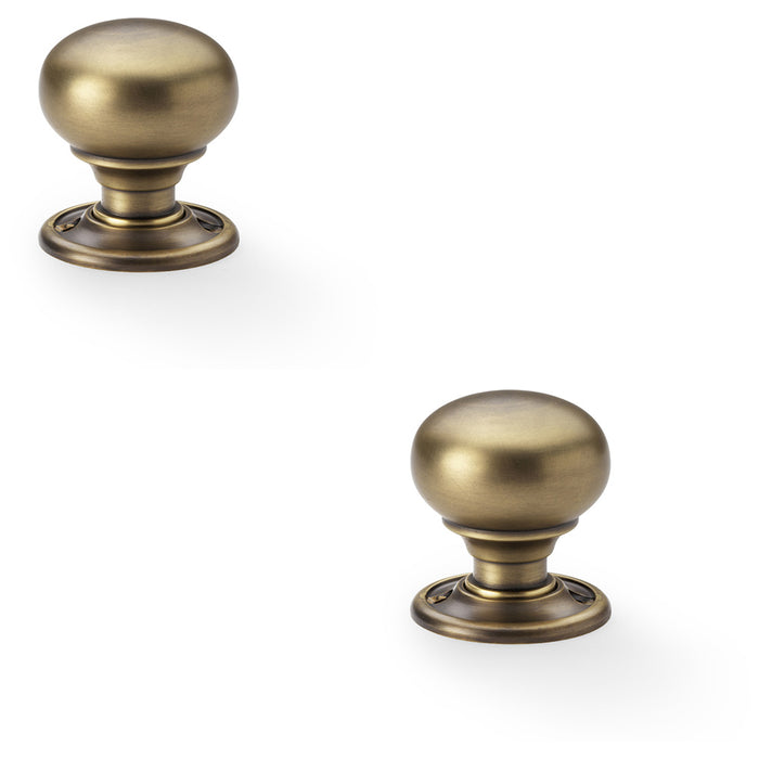 2 PACK SOLID BRASS Mortice Smooth Mushroom Door Knob Antique Brass 41mm Diameter