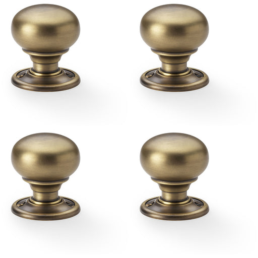 4 PACK SOLID BRASS Mortice Smooth Mushroom Door Knob Antique Brass 41mm Diameter