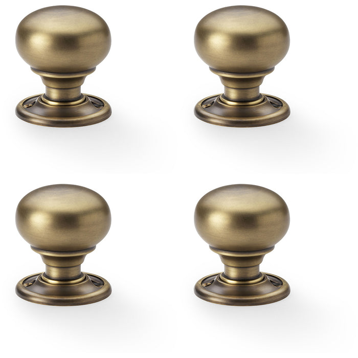 4 PACK SOLID BRASS Mortice Smooth Mushroom Door Knob Antique Brass 41mm Diameter