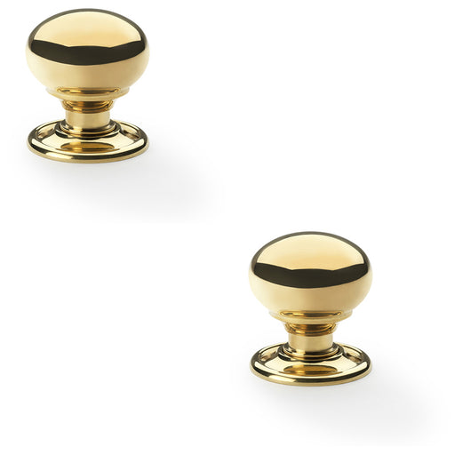 2x SOLID BRASS Mortice Smooth Mushroom Door Knob Polished Brass 41mm Diameter