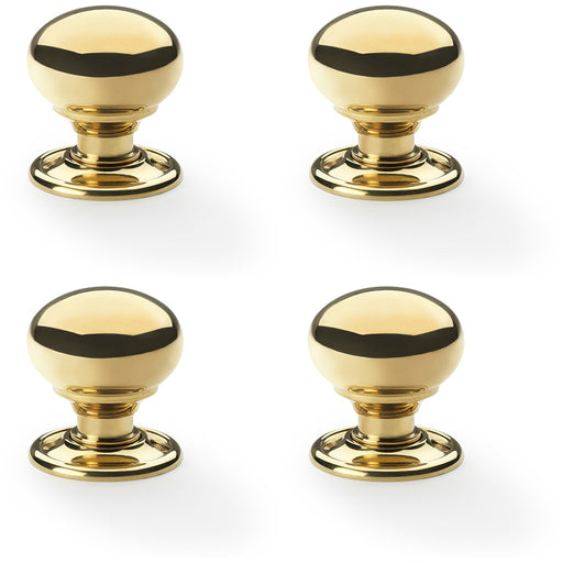 4x SOLID BRASS Mortice Smooth Mushroom Door Knob Polished Brass 41mm Diameter