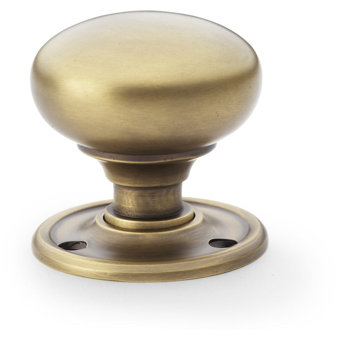 SOLID BRASS Mortice Smooth Mushroom Door Knob - Antique Brass 51mm Diameter