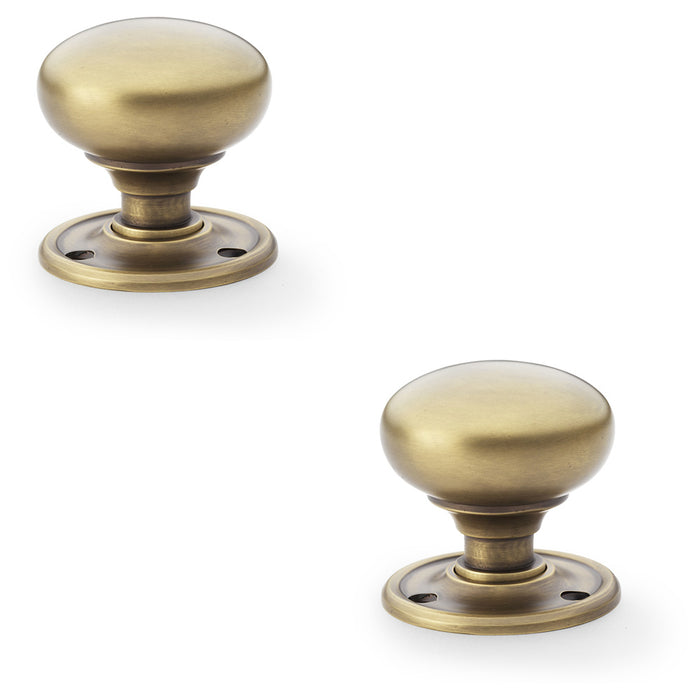 2 PACK SOLID BRASS Mortice Smooth Mushroom Door Knob Antique Brass 51mm Diameter