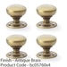 4 PACK SOLID BRASS Mortice Smooth Mushroom Door Knob Antique Brass 51mm Diameter 1