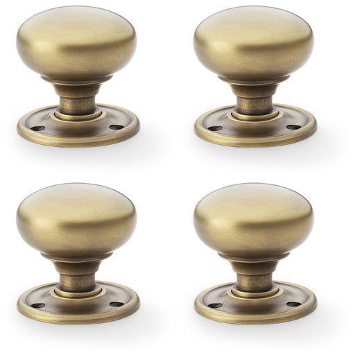 4 PACK SOLID BRASS Mortice Smooth Mushroom Door Knob Antique Brass 51mm Diameter