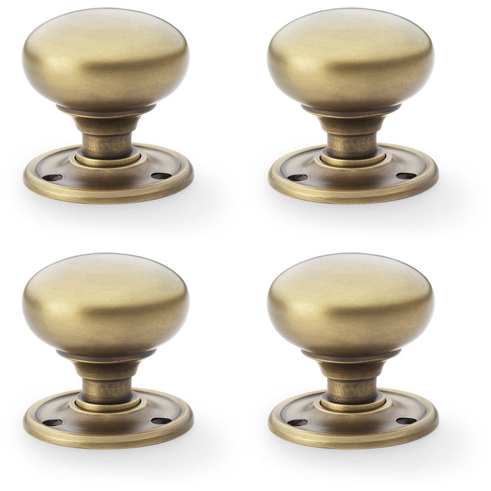 4 PACK SOLID BRASS Mortice Smooth Mushroom Door Knob Antique Brass 51mm Diameter