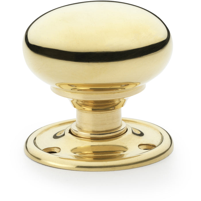 SOLID BRASS Mortice Smooth Mushroom Door Knob - Polished Brass 51mm Diameter