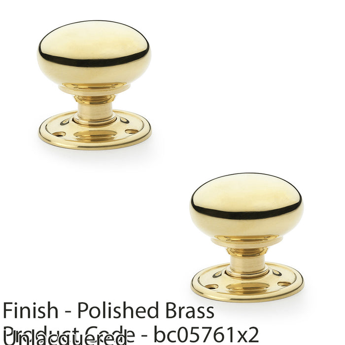 2x SOLID BRASS Mortice Smooth Mushroom Door Knob Polished Brass 51mm Diameter 1