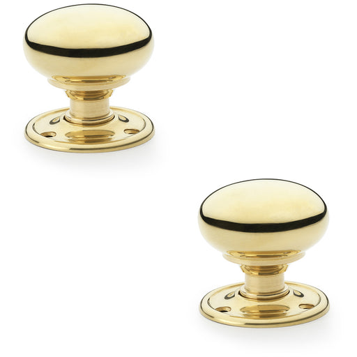 2x SOLID BRASS Mortice Smooth Mushroom Door Knob Polished Brass 51mm Diameter