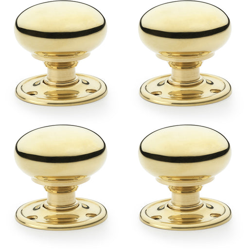 4x SOLID BRASS Mortice Smooth Mushroom Door Knob Polished Brass 51mm Diameter