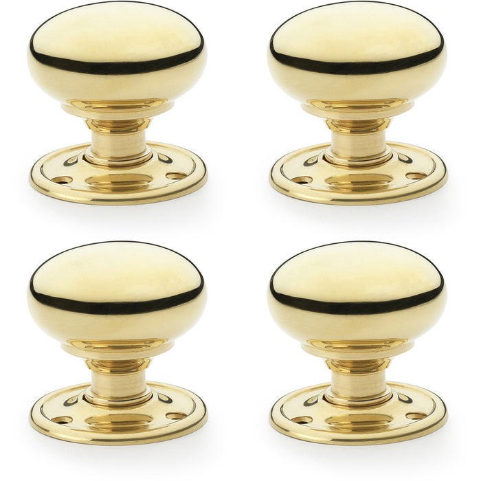 4x SOLID BRASS Mortice Smooth Mushroom Door Knob Polished Brass 51mm Diameter