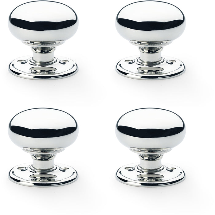 4 PACK SOLID BRASS Mortice Smooth Mushroom Door Knob Polished Chrome 51mm Dia