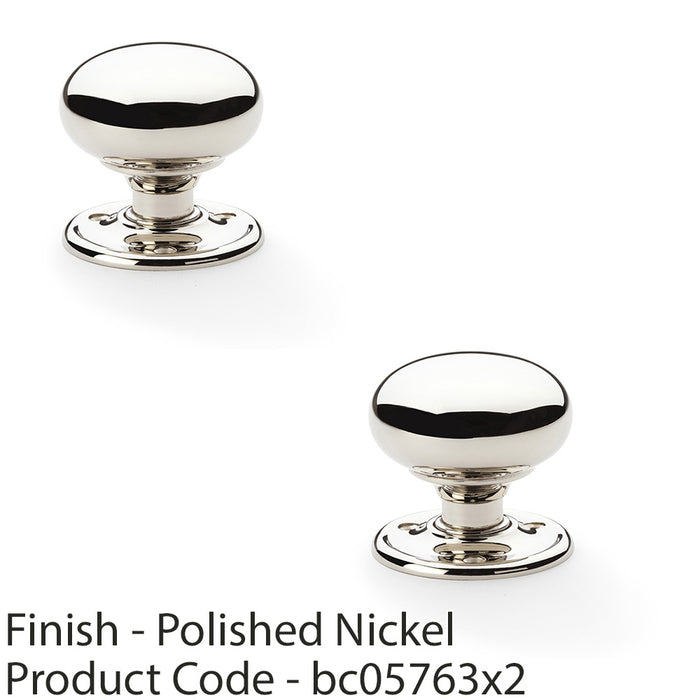 2 PACK SOLID BRASS Mortice Smooth Mushroom Door Knob Polished Nickel 51mm Dia 1