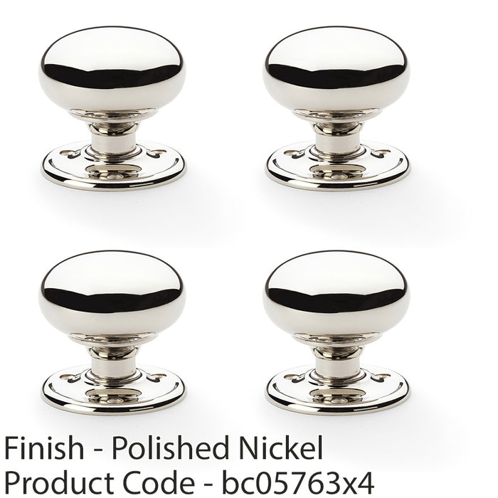 4 PACK SOLID BRASS Mortice Smooth Mushroom Door Knob Polished Nickel 51mm Dia 1