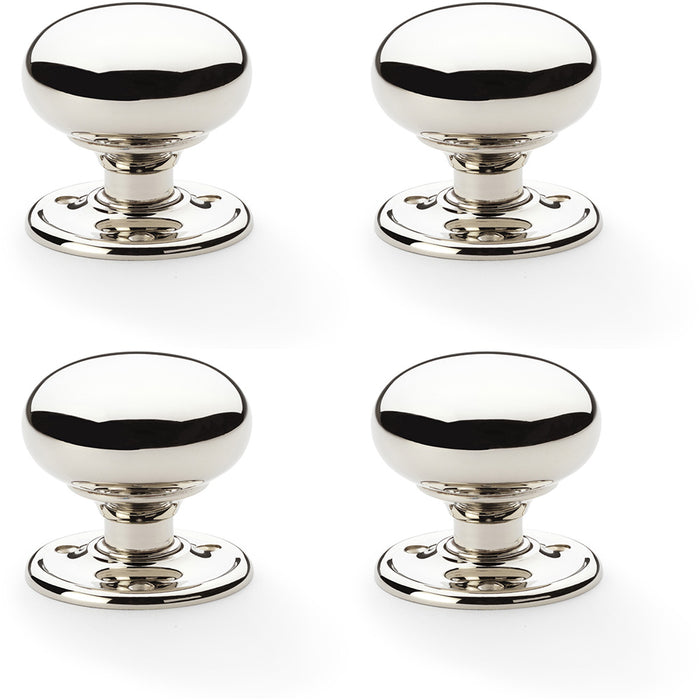 4 PACK SOLID BRASS Mortice Smooth Mushroom Door Knob Polished Nickel 51mm Dia