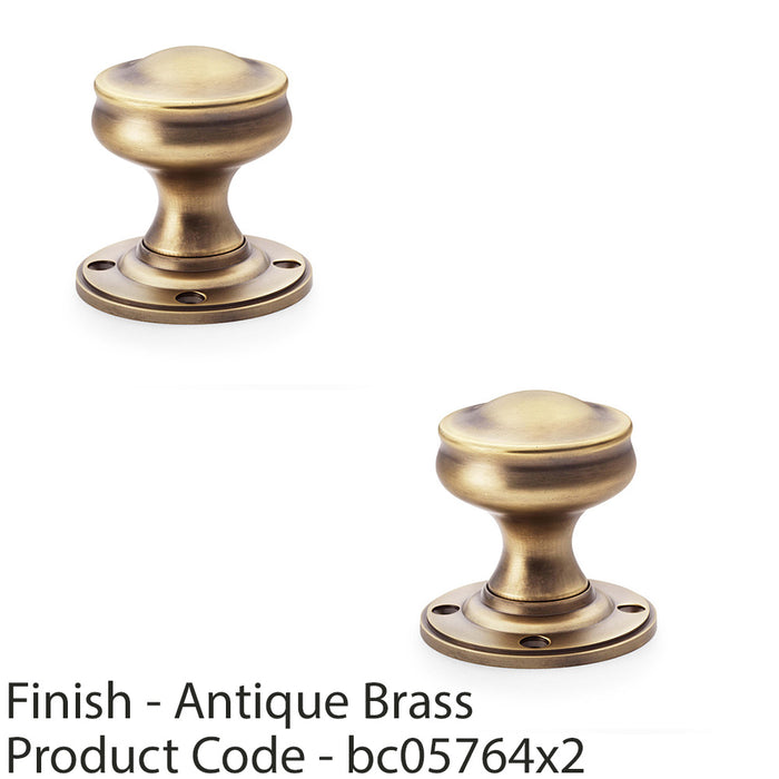 2 PACK SOLID BRASS Mortice Smooth Georgian Door Knob Antique Brass 50mm Diameter 1