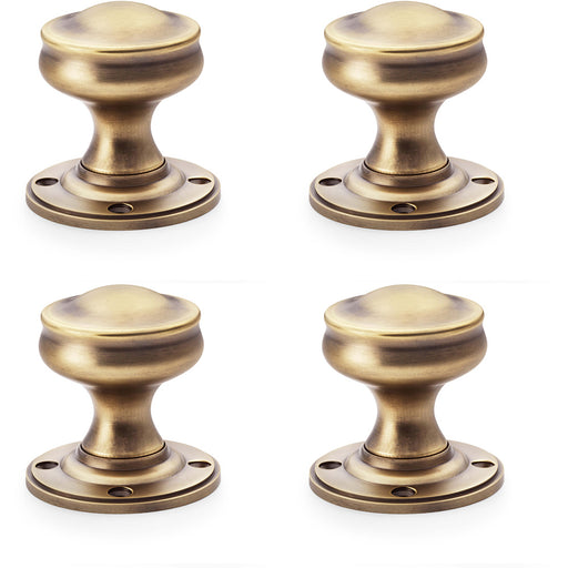 4 PACK SOLID BRASS Mortice Smooth Georgian Door Knob Antique Brass 50mm Diameter