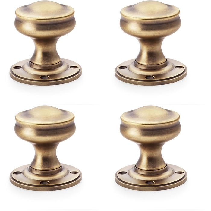 4 PACK SOLID BRASS Mortice Smooth Georgian Door Knob Antique Brass 50mm Diameter