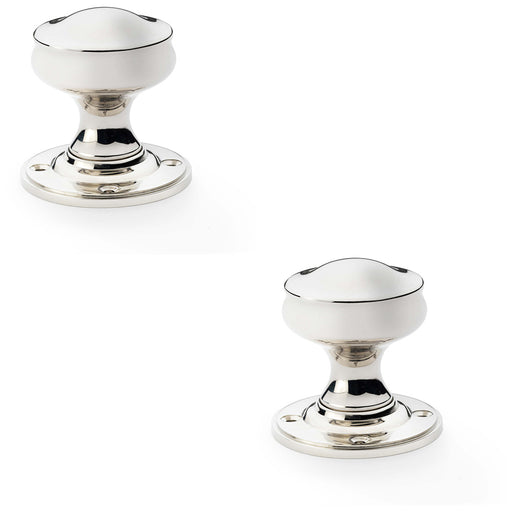 2 PACK SOLID BRASS Mortice Smooth Georgian Door Knob Polished Nickel 50mm Dia