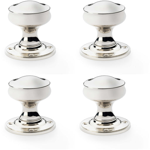 4 PACK SOLID BRASS Mortice Smooth Georgian Door Knob Polished Nickel 50mm Dia