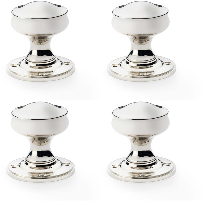 4 PACK SOLID BRASS Mortice Smooth Georgian Door Knob Polished Nickel 50mm Dia