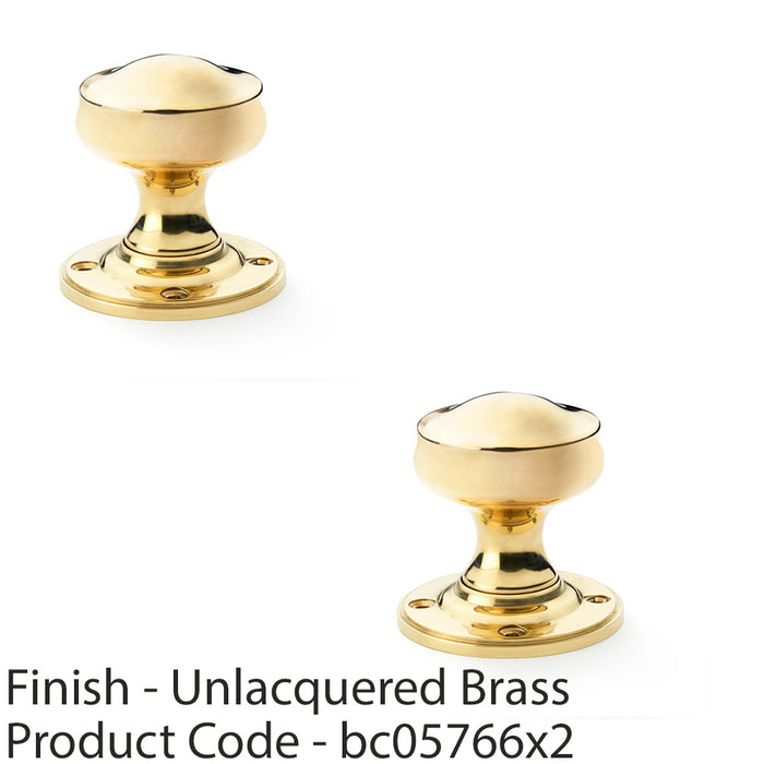 2x SOLID BRASS Mortice Smooth Georgian Door Knob Polished Brass 50mm Diameter 1