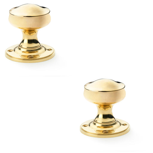 2x SOLID BRASS Mortice Smooth Georgian Door Knob Polished Brass 50mm Diameter