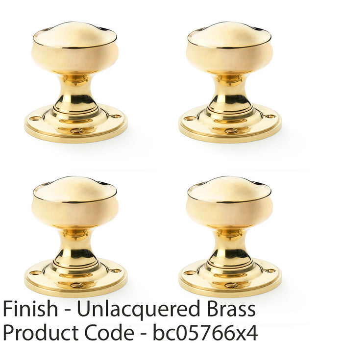 4x SOLID BRASS Mortice Smooth Georgian Door Knob Polished Brass 50mm Diameter 1