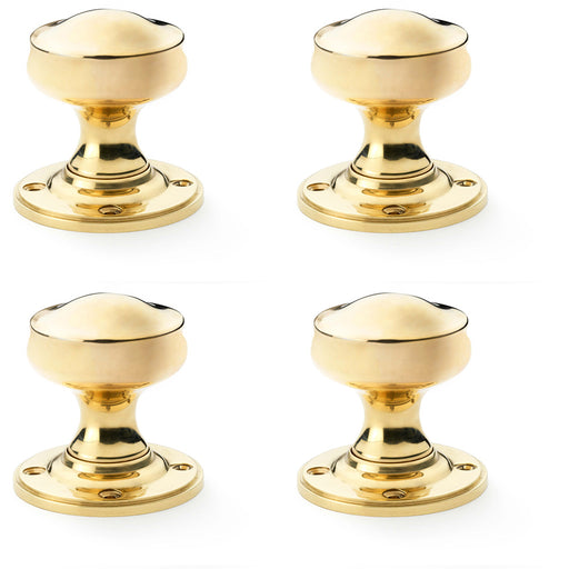 4x SOLID BRASS Mortice Smooth Georgian Door Knob Polished Brass 50mm Diameter