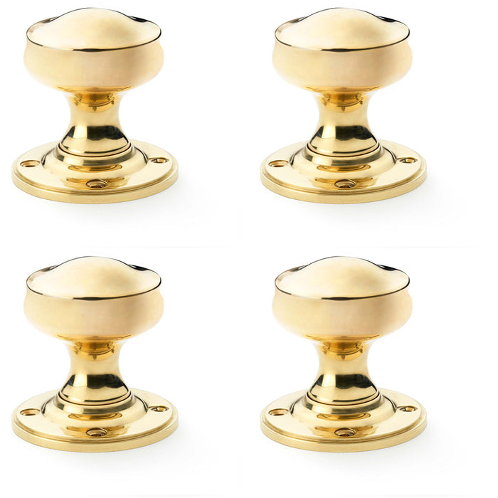 4x SOLID BRASS Mortice Smooth Georgian Door Knob Polished Brass 50mm Diameter