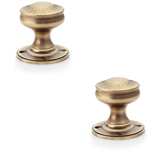 2 PACK SOLID BRASS Mortice Hammered Georgian Door Knob Antique Brass 50mm Dia