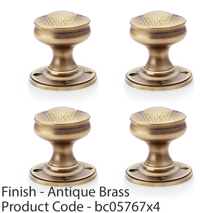 4 PACK SOLID BRASS Mortice Hammered Georgian Door Knob Antique Brass 50mm Dia 1