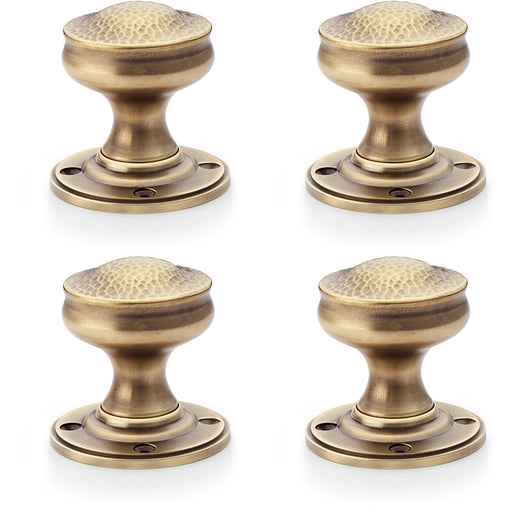 4 PACK SOLID BRASS Mortice Hammered Georgian Door Knob Antique Brass 50mm Dia