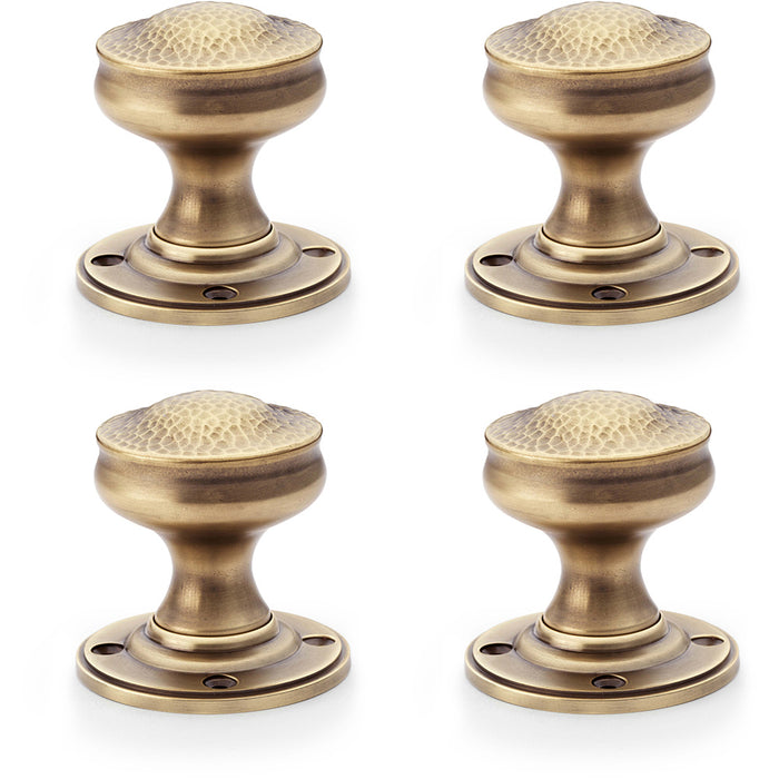 4 PACK SOLID BRASS Mortice Hammered Georgian Door Knob Antique Brass 50mm Dia