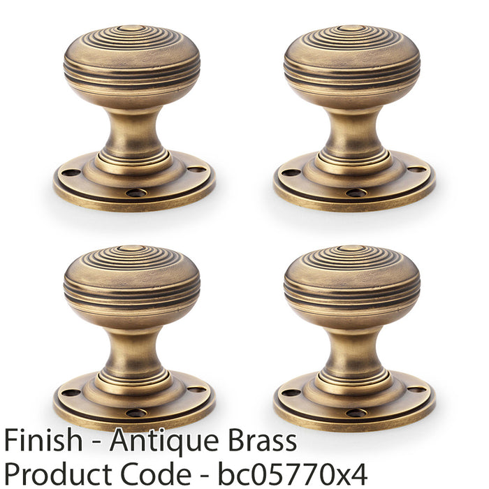 4 PACK SOLID BRASS Classic Ringed Mortice Door Knob Antique Brass 50mm Diameter 1